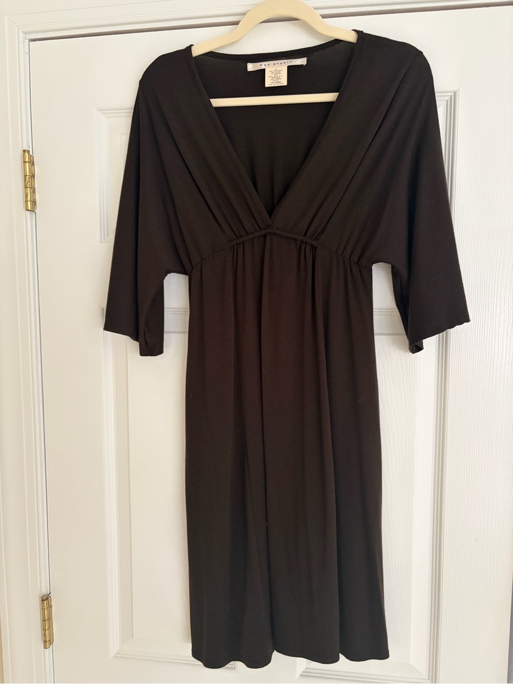 Max Studio Dark Brown V-Neck Empire-Waist Midi Dress